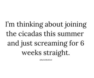 Honestly same, I want to join the cicadas and just scream for 6 weeks.