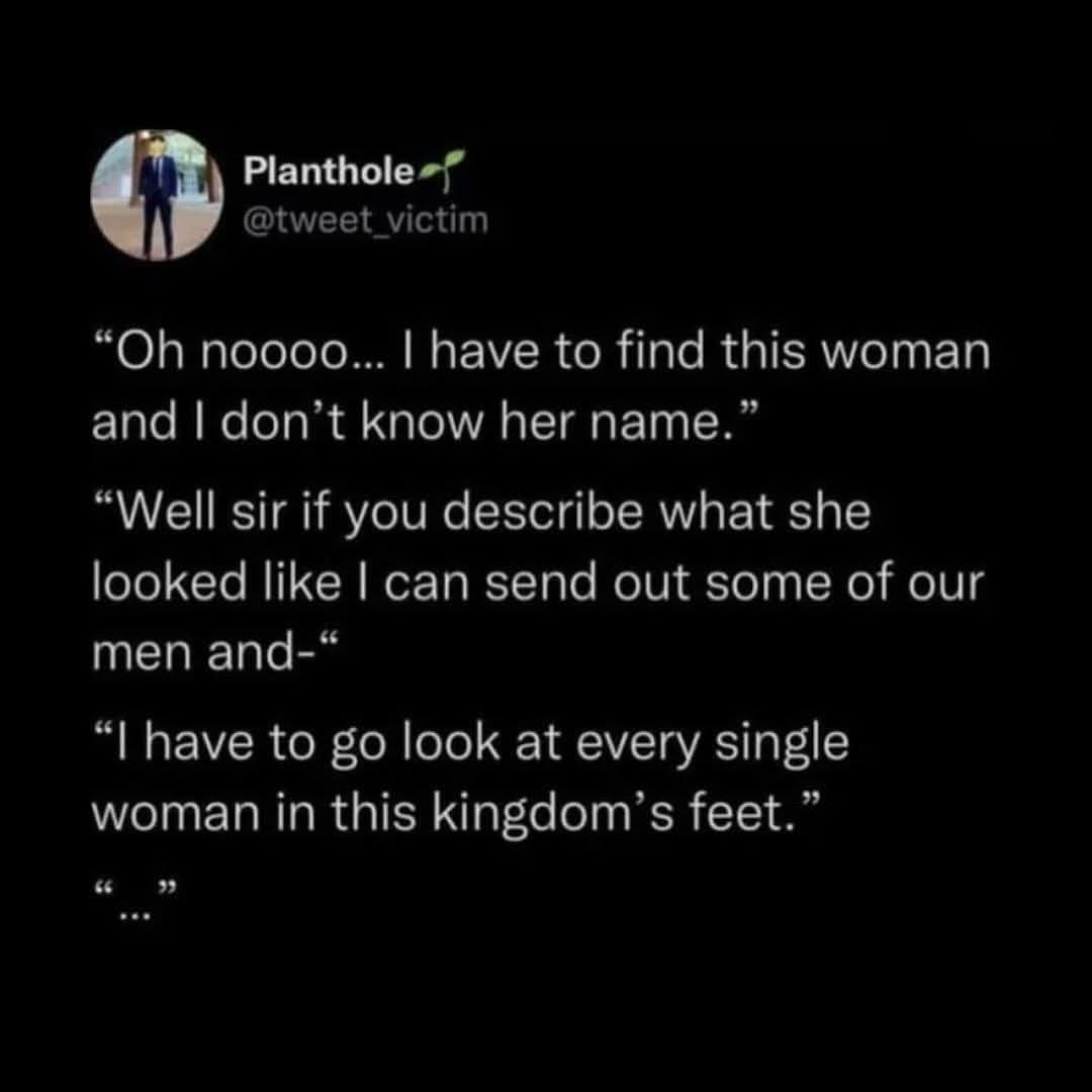 Cinderella's prince really had to put in the work to find her, huh?