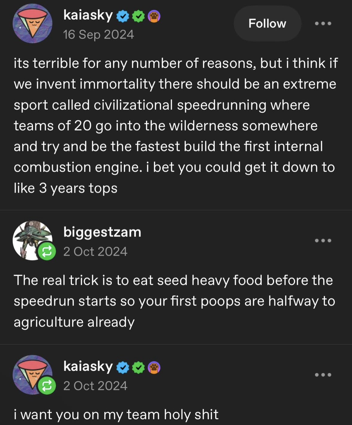 Lmao, inventing the internal combustion engine is a speedrun now, and the winning strat involves strategic pooping.