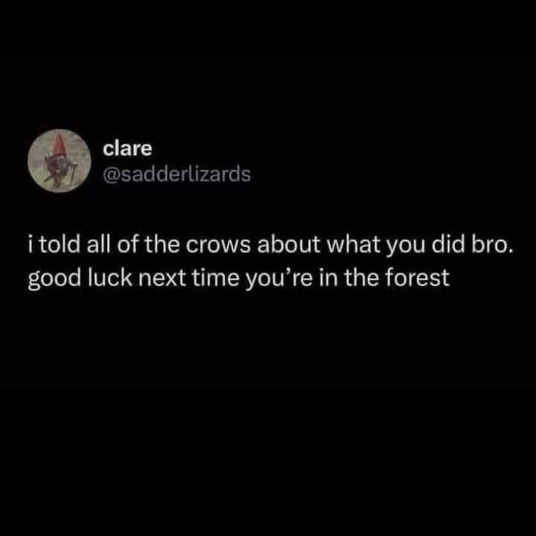 When you snitch to the crows and now you gotta worry about your forest visits