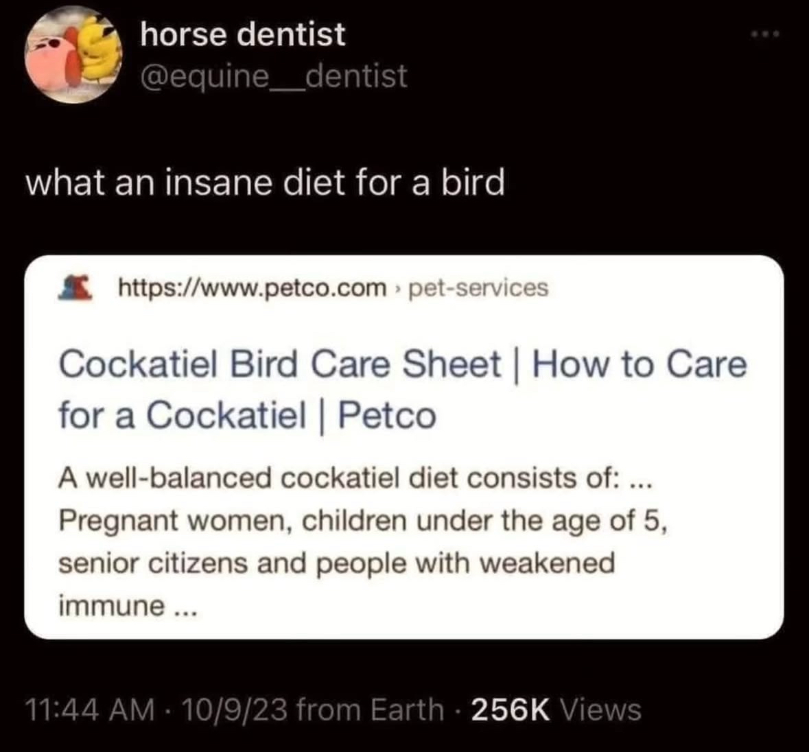 Guess my bird is too healthy to eat pregnant women and kids