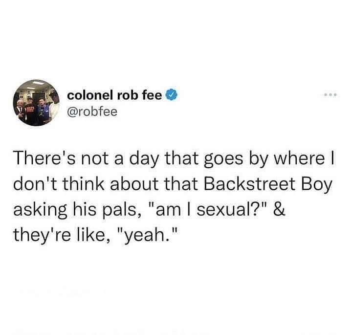 This tweet perfectly captures that iconic Backstreet Boys interview moment, lol.
