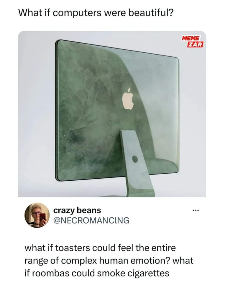 So, computers could be beautiful, but toasters are gonna have feelings and rooombas will be chain smokers?