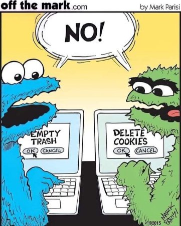 Cookie Monster refusing to delete cookies and Oscar saying NO to emptying trash, lol