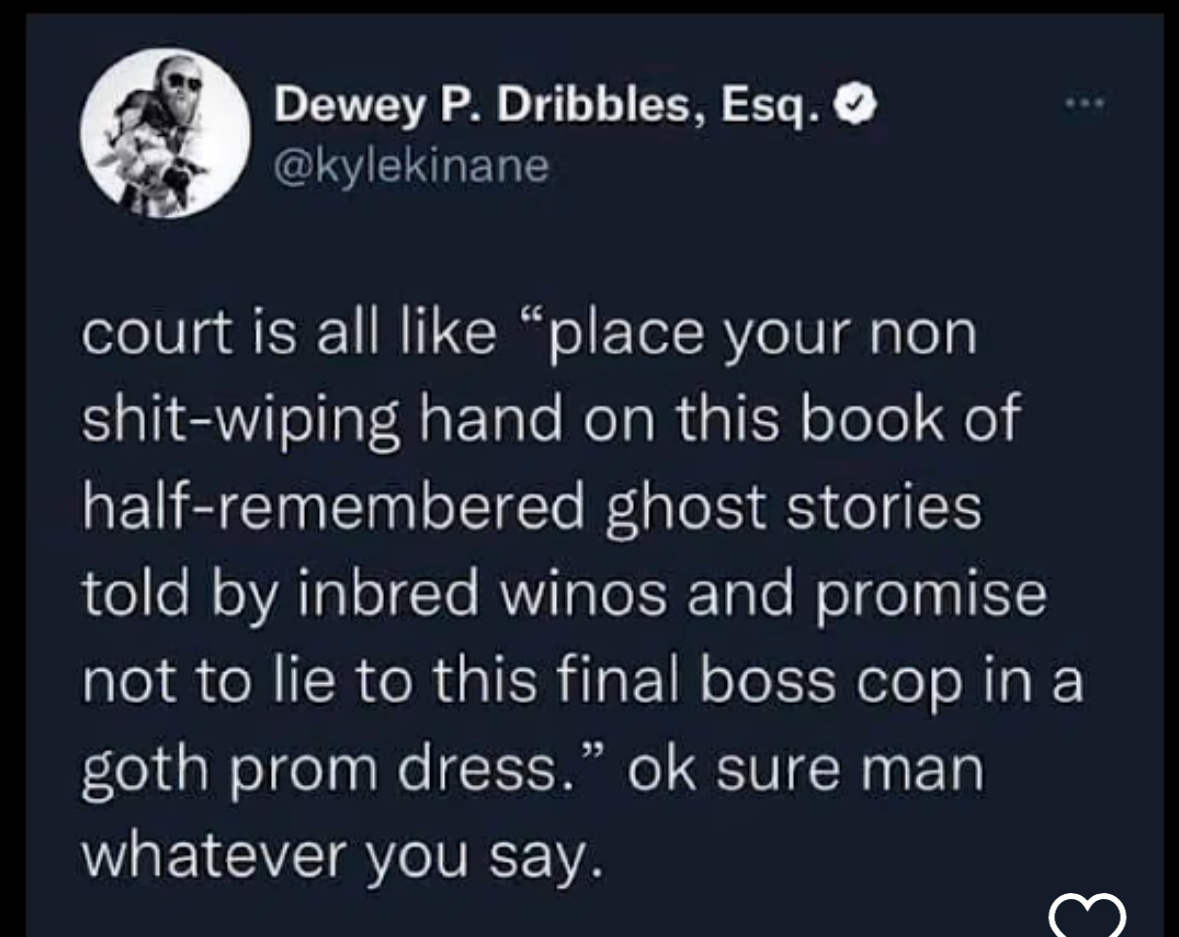 pretty accurate description of court tbh, can't argue with the goth prom dress description though