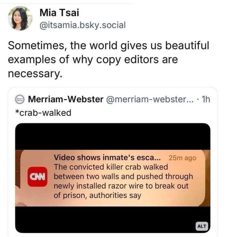When Merriam-Webster gets it wrong and a crab literally walks out of prison
