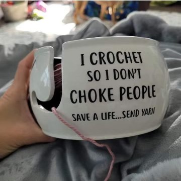 This yarn bowl is basically saying crocheting is cheaper than therapy and way less illegal.