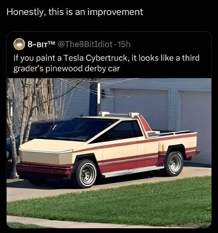 Lmao they painted the Cybertruck like a retro 80s vehicle, lowkey kinda slaps tho