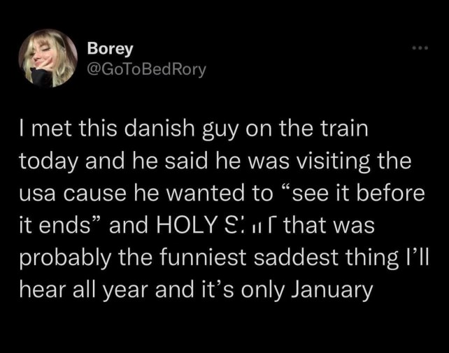 This Danish guy visiting the US because he wants to 'see it before it ends' is both hilarious and tragically accurate.