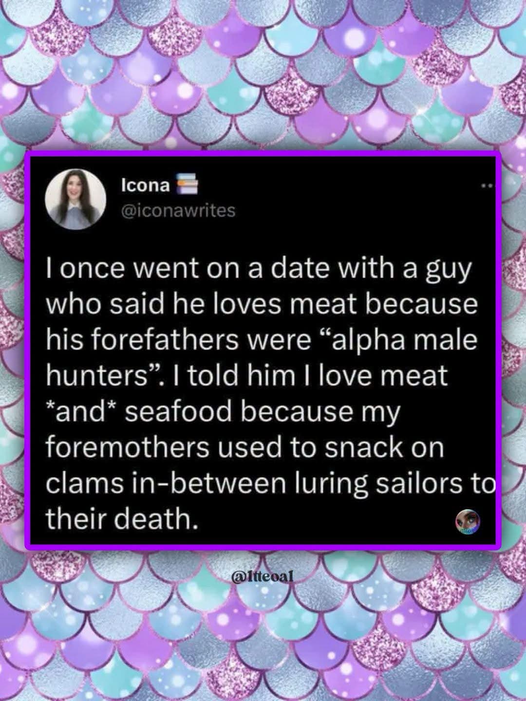 Lmao imagine your ancestors were hunters and hers were literal sirens