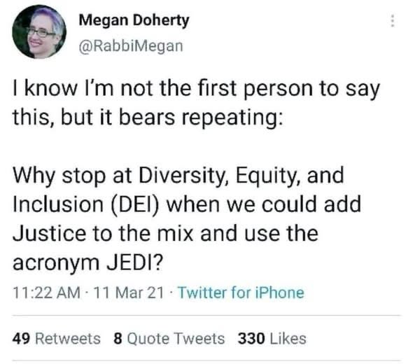 Lmao this person wants to make DEI into JEDI, brilliant.