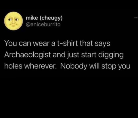 Dude's got a point. Wear an archaeologist shirt and just start digging holes.