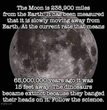 So the dinosaurs went extinct because they kept headbutting the moon? Follow the science lol