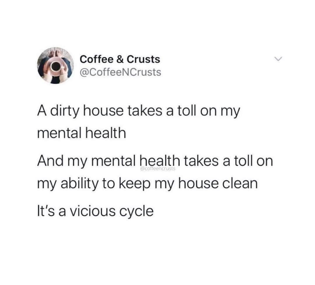 Me and my mental health's inability to keep my house clean.