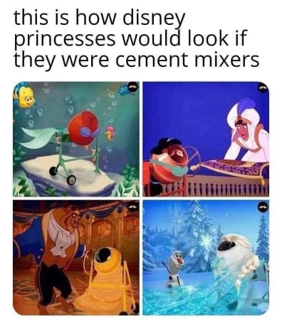 Never thought I'd see Ariel as a cement mixer but here we are