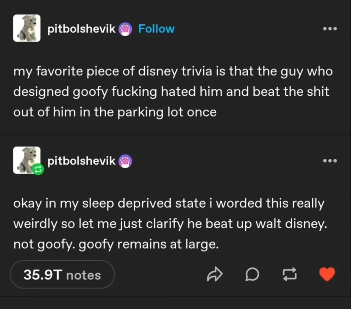 Wait, so the guy who designed Goofy beat up Walt Disney and not Goofy himself? This is important context.