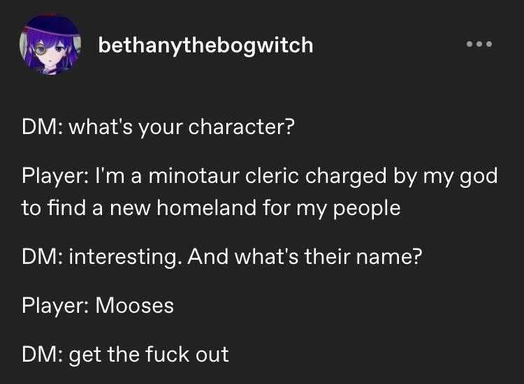 When the DM is not amused by your minotaur character named Mooses