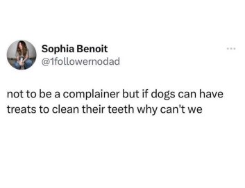 Seriously, if dogs get treats for dental hygiene, why don't we get the same deal?