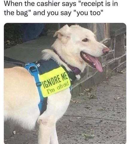 When you say "you too" to the cashier because your social anxiety is showing