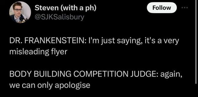 Okay but I can't stop laughing at this Dr. Frankenstein tweet