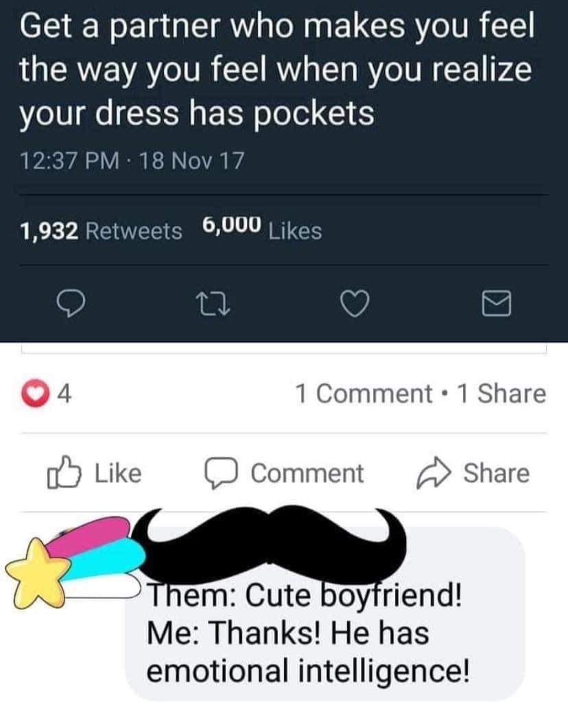 It's the comparing a partner to pockets that gets me lol