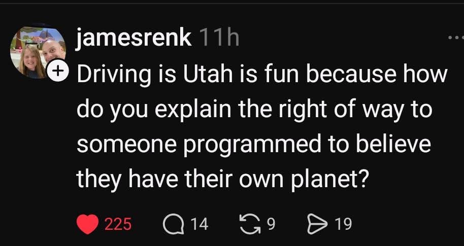 Lol, some people really think they own the road, especially in Utah apparently.