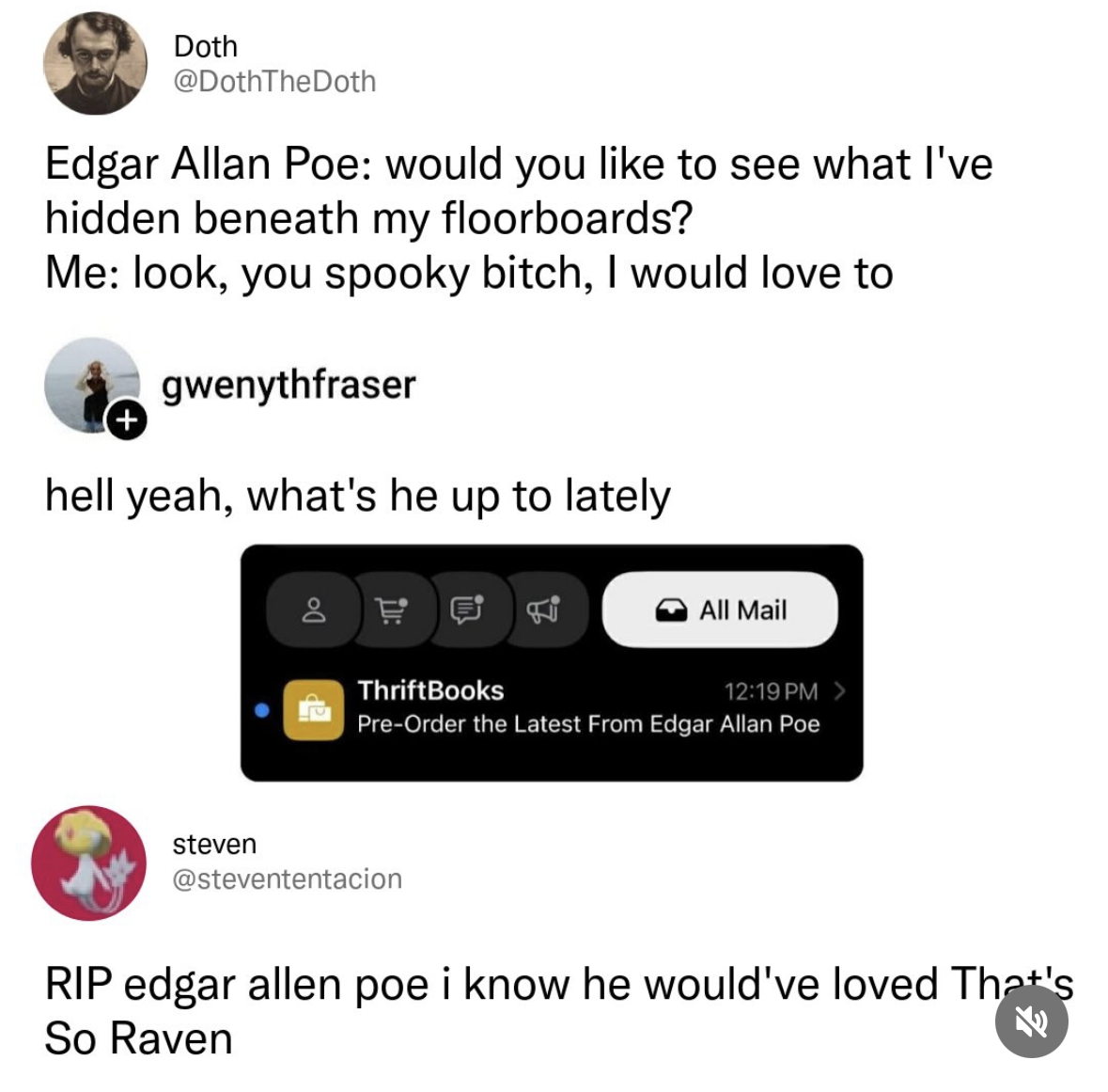 RIP Edgar Allan Poe, he would have loved the ThriftBooks notification for his new work