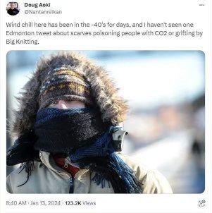 When the wind chill is -40 and you're over all the absurd online takes about everyday items being dangerous.