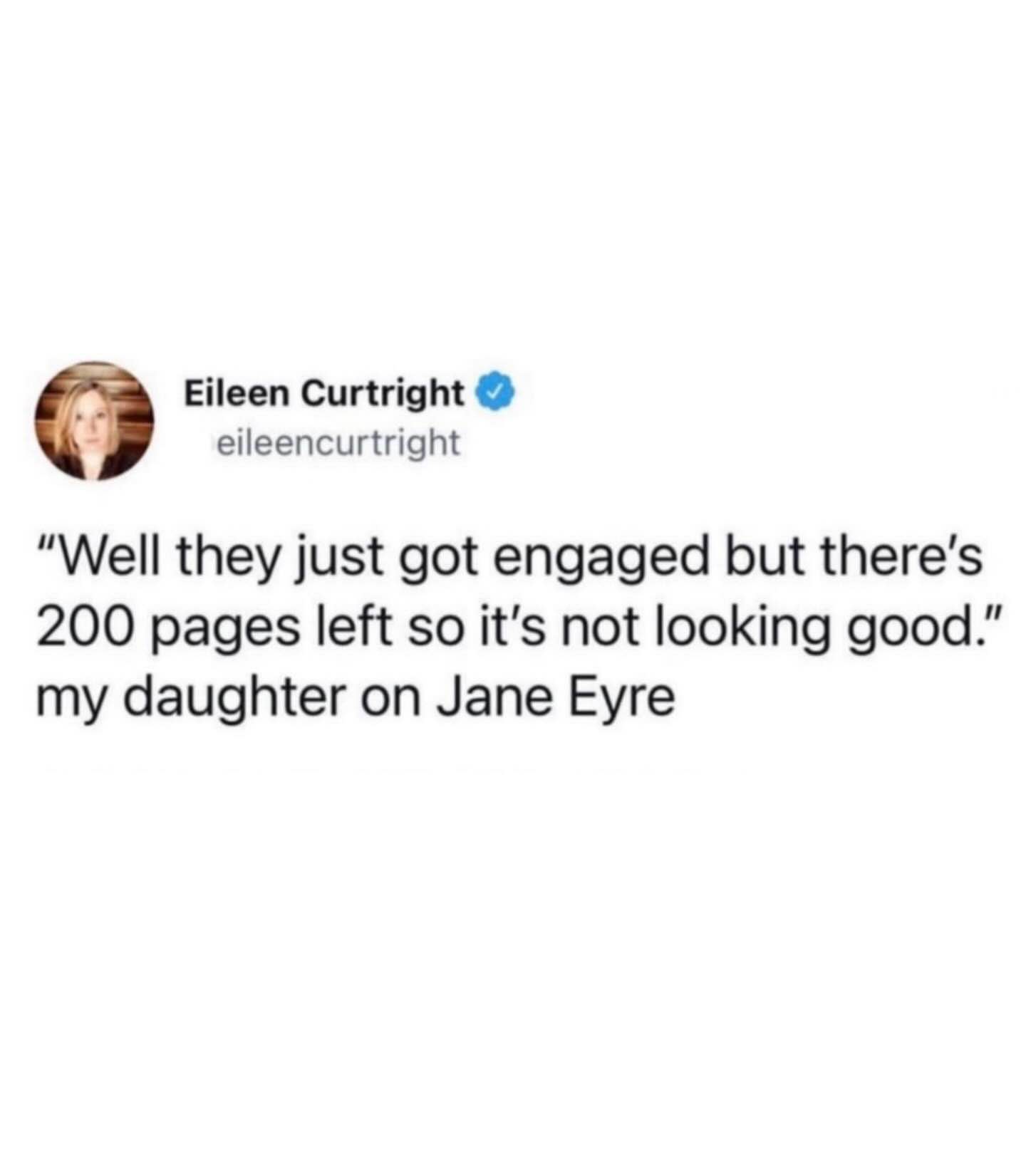 When your daughter judges a book by its relationship status and page count.