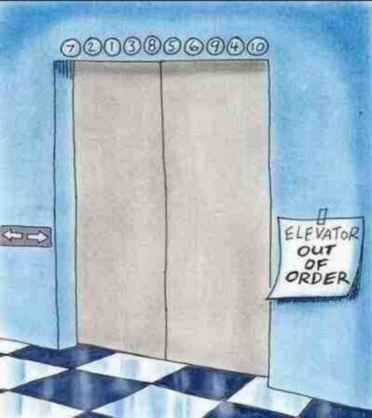 When the elevator is out of order but it has buttons for floors 1-10.