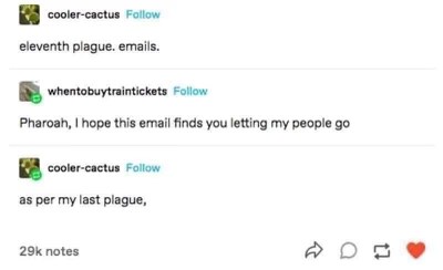 When emails are the eleventh plague and you have to chase Pharoah for the release.
