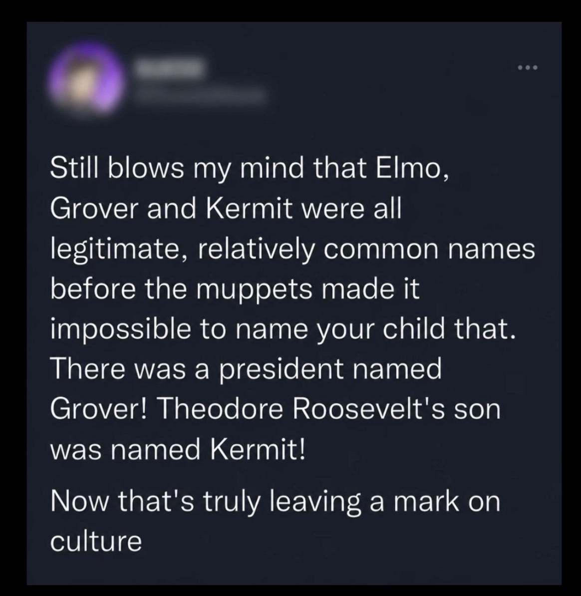 Wait, Grover and Kermit were actual common names before the Muppets? That's wild.