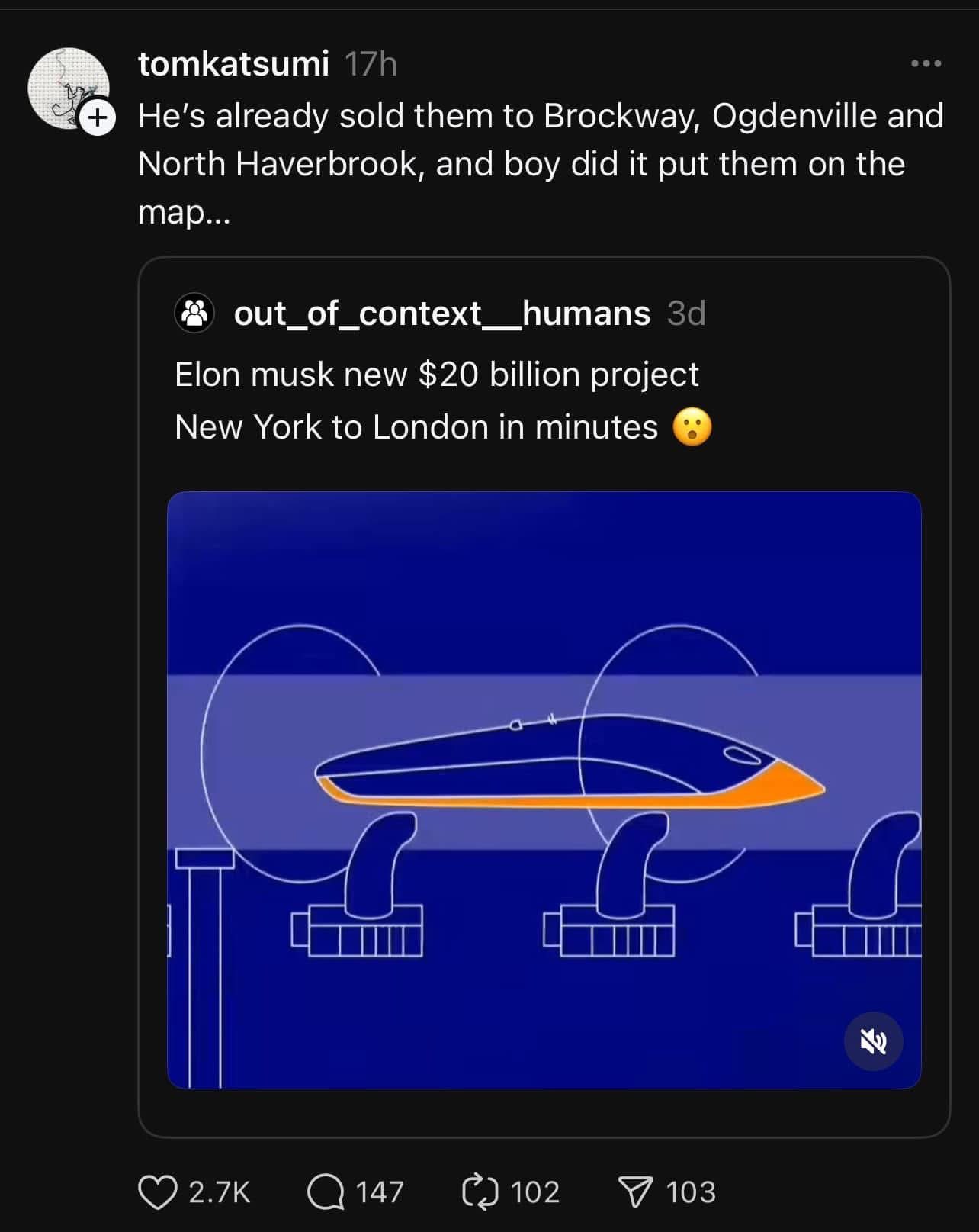 Elon Musk's new $20 billion project to get from NY to London in minutes, lol what is this?