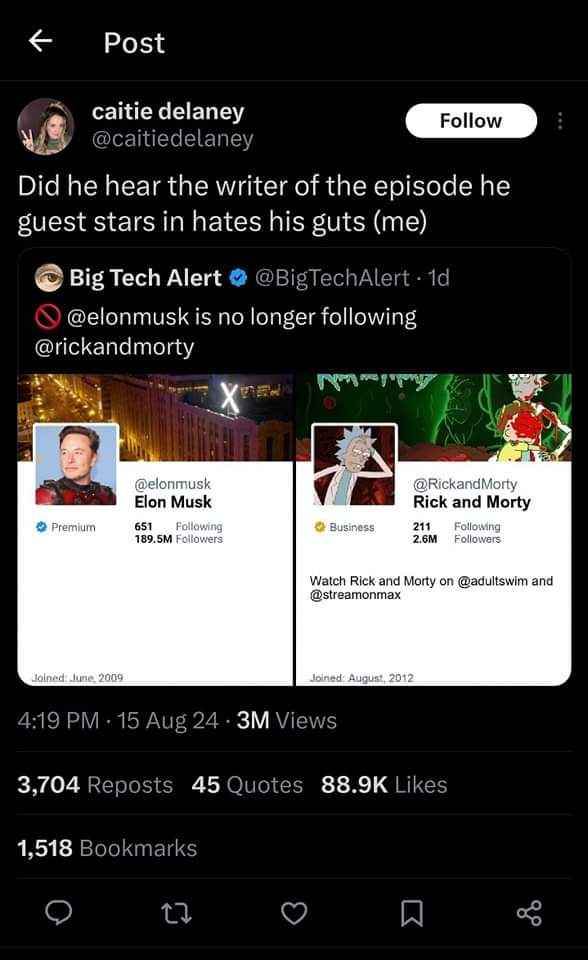 LOL Elon unfollowing Rick and Morty
