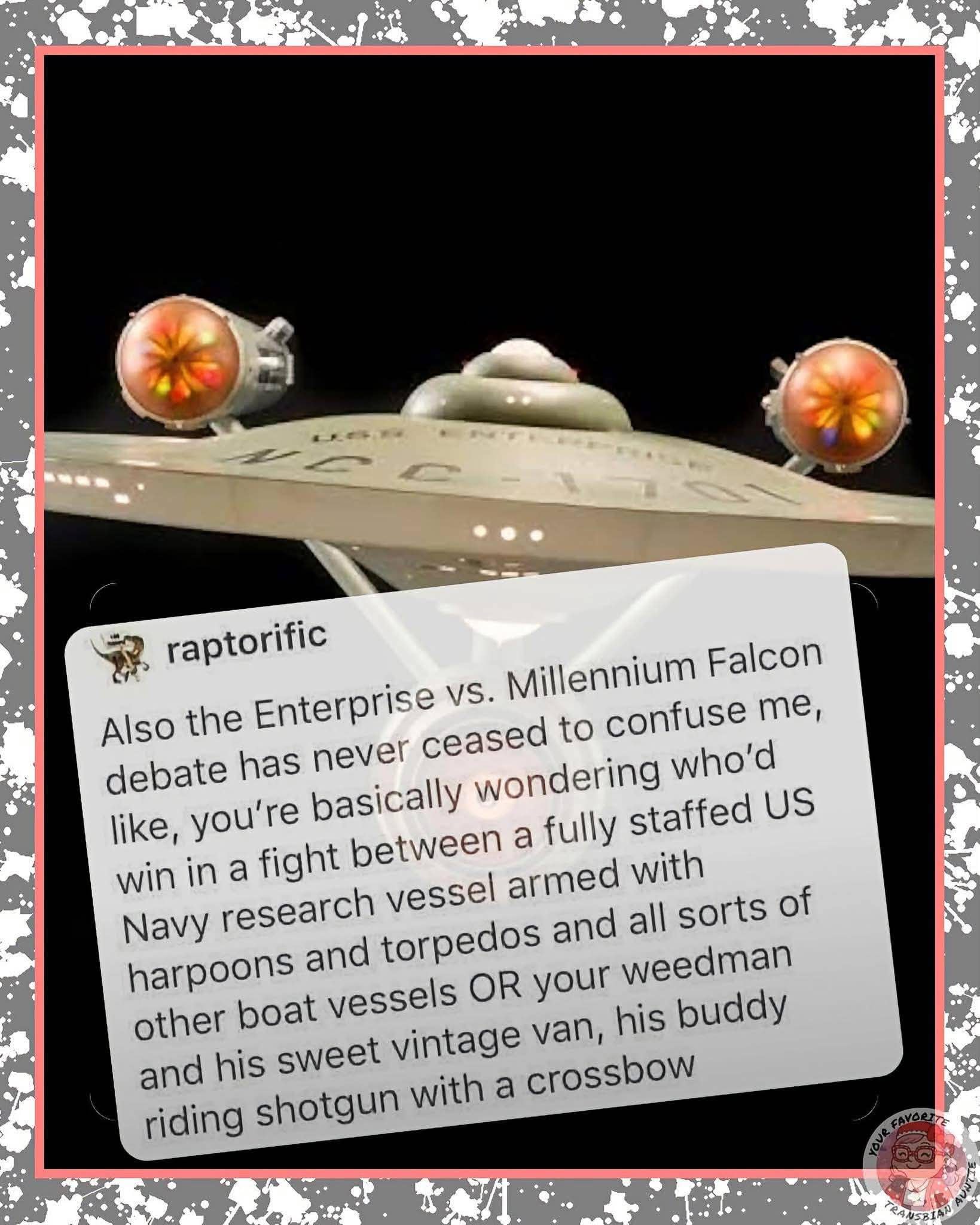 Someone's really breaking down the pros and cons of a spaceship fight vs. my dealer's beat-up van