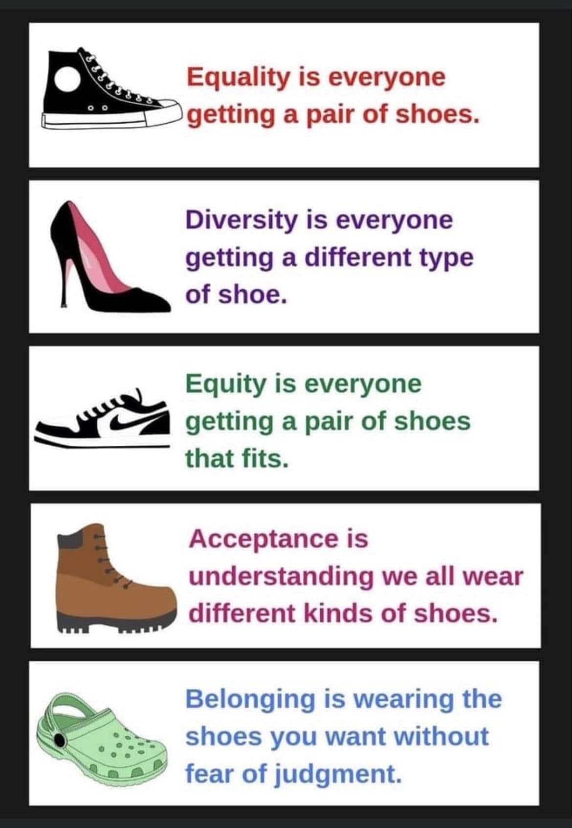 When they explain equality, diversity, equity, acceptance, and belonging using only shoes.