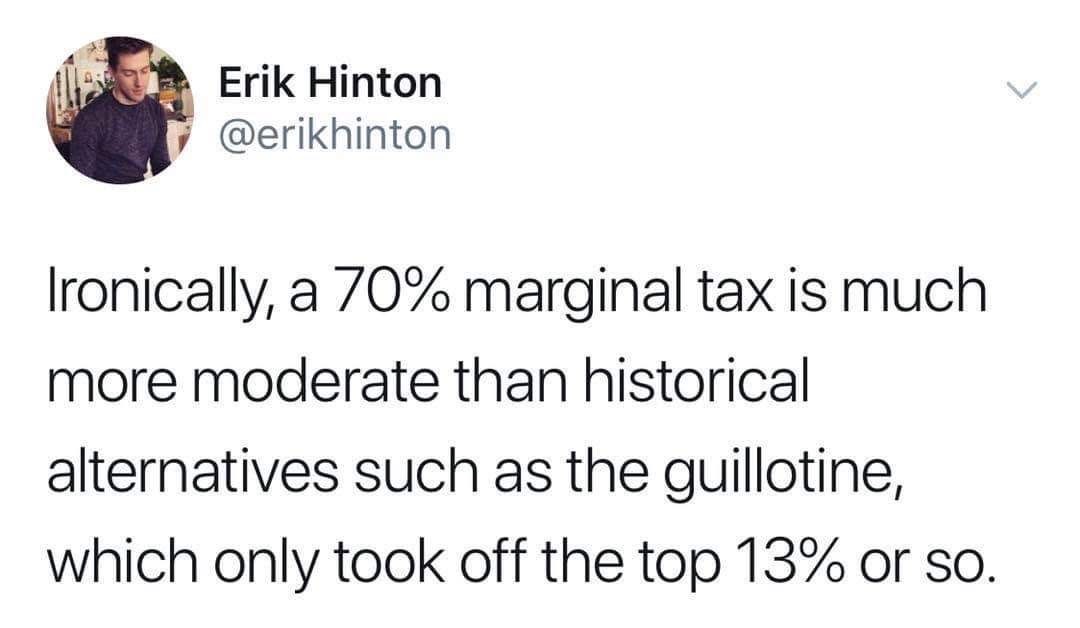 When the tax policy is so bad, they're comparing it to the guillotine lol