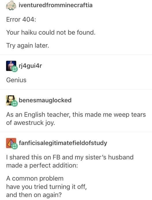 This is the ultimate tech support advice for a haiku that doesn't exist.