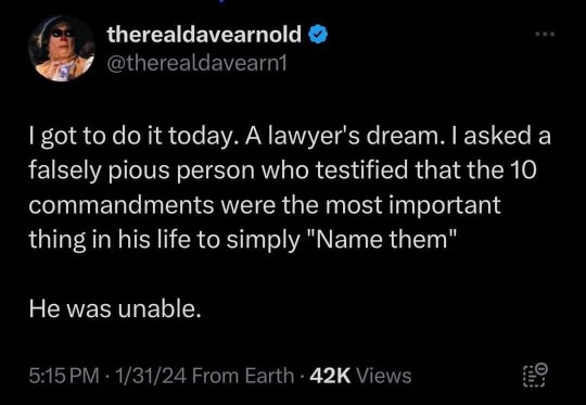 Lol, imagine saying the 10 commandments are super important to you and then you can't name them.