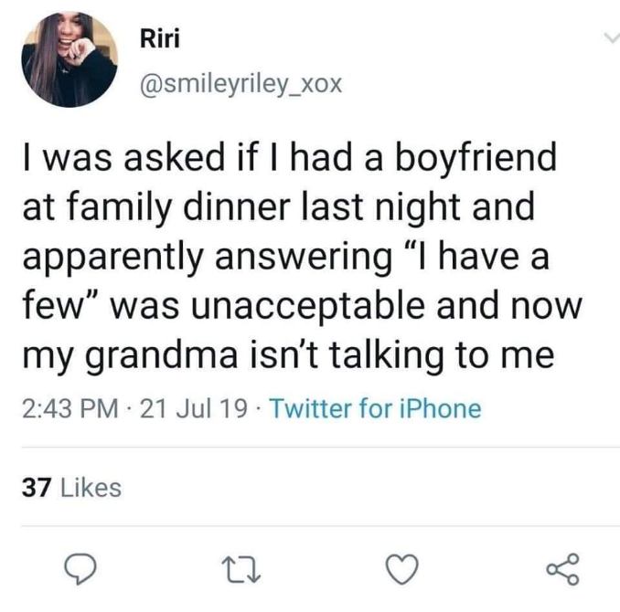 When you try to be funny at family dinner but accidentally make your grandma mad
