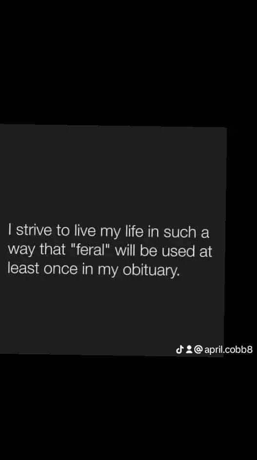 Same, I also want to be described as 'feral' in my obituary