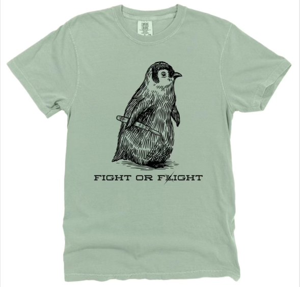 This penguin is ready for anything, apparently. Fight or flight, but with a tiny knife.