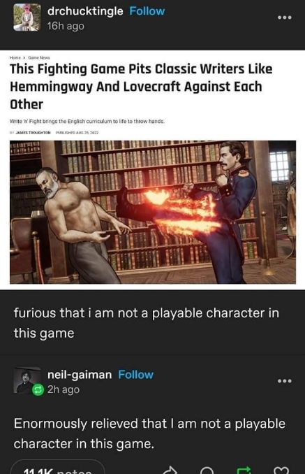 When you realize the author of the game is relieved you're not in it.