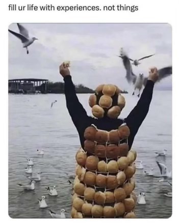 fill ur life with experiences. not things, but I'll take the birds eating bread off me