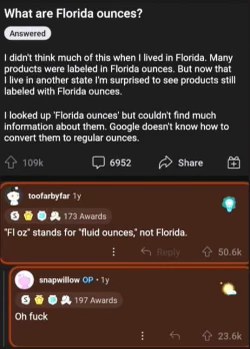When you think 'fl oz' is a special Florida measurement but it just means fluid ounces.