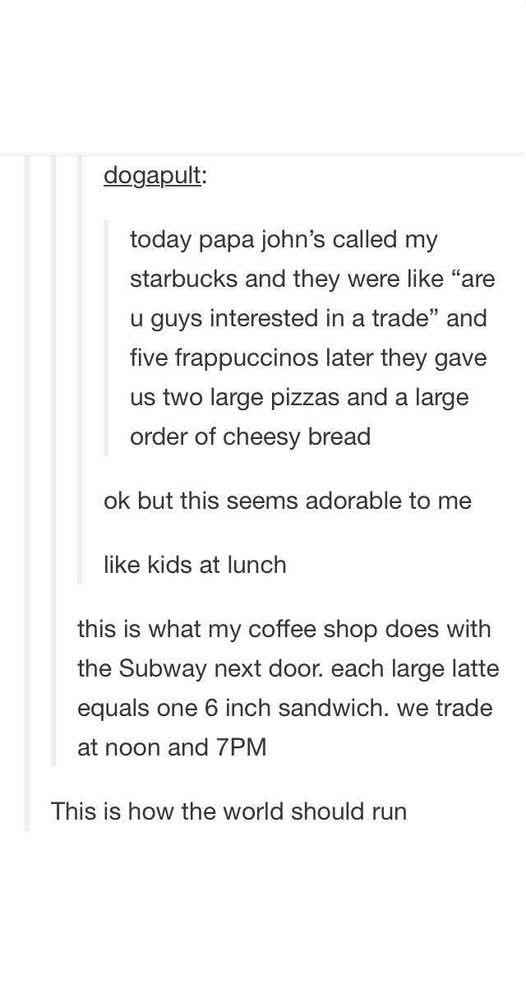 lmao imagine the whole world running on food trades instead of money