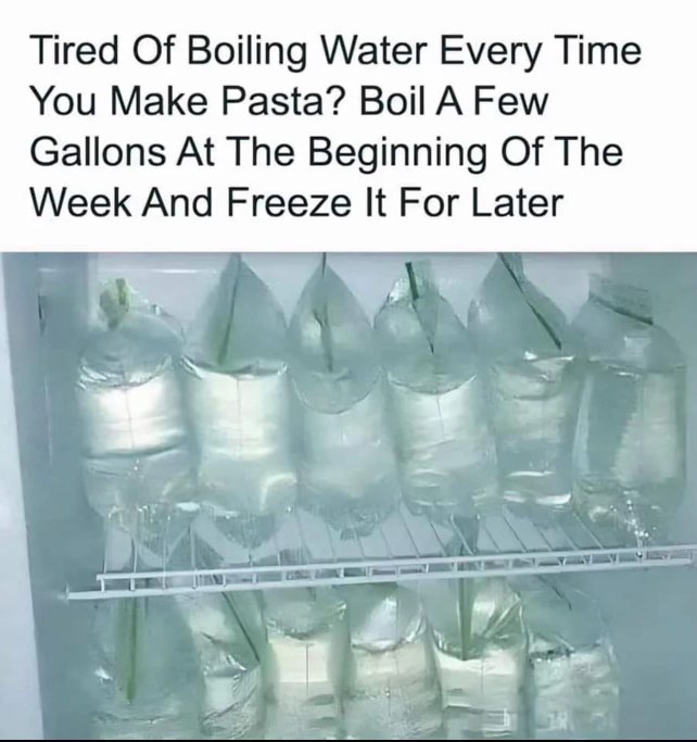 Some people really take 'meal prep' to a whole new level. Who keeps THIS much water in their freezer?