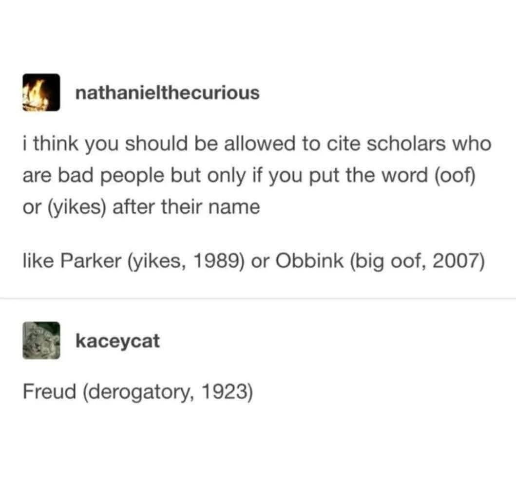 When you realize you have to cite a problematic scholar and just wanna add a lil' note.