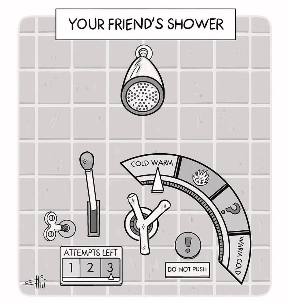Trying to get the water temperature just right at your friend's place is a whole puzzle.