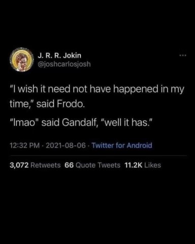 Gandalf's response to Frodo is basically 'lol, that's tough' and honestly same.